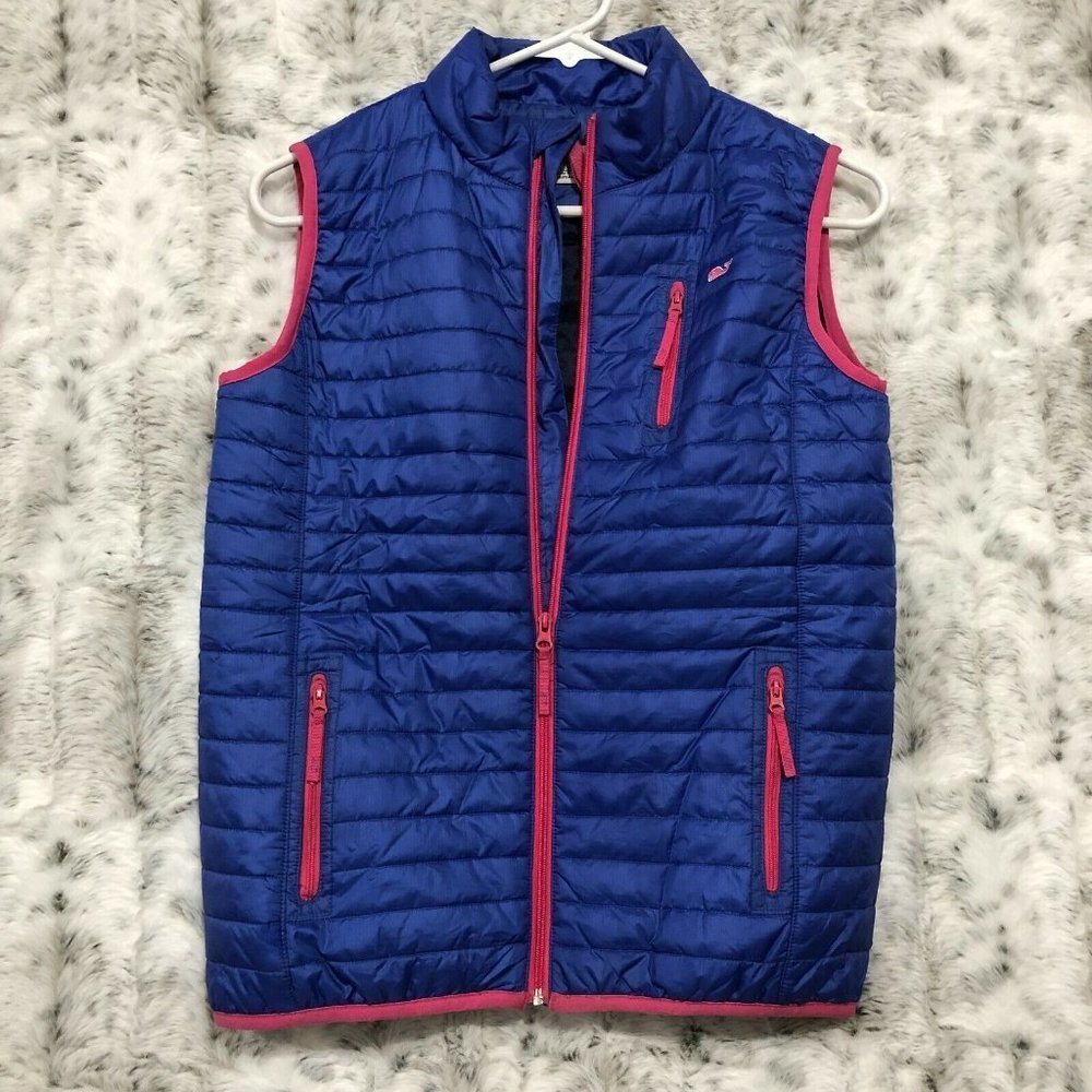 VINEYARD VINES Girls Puffer Vest. Navy w/pink accents  Polyester Large